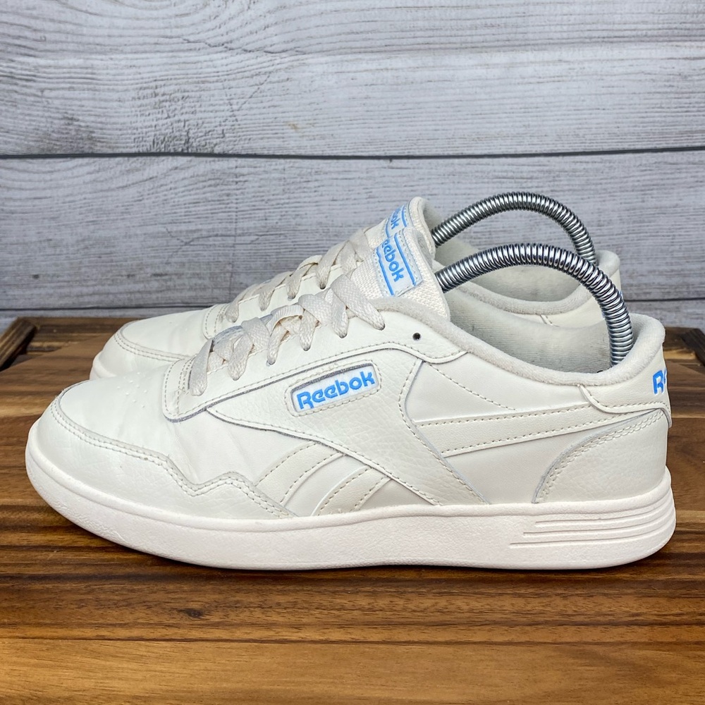 Reebok White Leather Low-Top Sneakers with Light Blue Logo